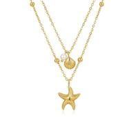 Sonateomber Gold Seashell Starfish Pearl Charm Necklace for Women, Dainty Layered Shell Conch Pendant Necklaces Stack Beach Cuban Link Chain Summer Vacation Accessories Fashion Jewelry Gift, Brass, No