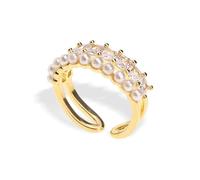 Sonateomber Gold Silver Flower Leaf Open Adjustable Ring for Women, Trendy Elegant Unique CZ Enamel Front Open Floral Bow Rings Wedding Prom Jewelry Gift, Metal, Cubic Zirconia