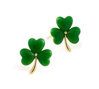 Sonateomber Green Sharmrock Leaf Clover Stud Earrings for Women, Trendy Lucky Small Cute Irish Rhinestone Cartilage Earring St Patrick Prom Fashion Accessories Jewelry Gift, Brass, Cats Eye
