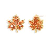 Sonateomber Large Crystal Cubic Zirconia Enamel Statement Flower Leaf Gold Stud Earrings for Women, Cute Big Sparkly Cluster Petal Floral Earings Birthday Prom Accessories Fashion Jewelry Gift, Brass