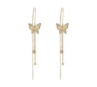Sonateomber Long gold Threader Tassel Earrings Dangling for Women Girls - Dainty Rhinestone Crystal Butterfly Heart Leaf Dangle Drop Earings Prom Wedding Jewelry Gift, 0.46 inches, Brass, Zircon