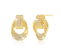 Sonateomber Statement Pearl Twisted Dangle Drop Earrings for Women - Chunky Vintage Geometric Earing Hypoallergenic Everyday Prom Wedding Fashion Jewelry Gifts, Brass, Cubic Zirconia