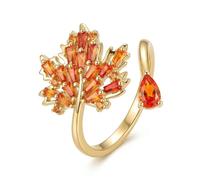 Sonateomber Thanksgiving Gold Fall Maple Leaf Open Wrap Ring for Women, Sparkly Cute Cubic Zirconia Orange Crystal Rhinestone Adjustable Autumn Rings Wedding Prom Accessories Jewelry Gift
