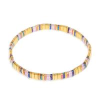 Sonateomber Tila Flat Beaded Stretch Bracelets for Women, Trendy Unique Handmade Stackable Gold Beige Square Beads Miyuk Link Bracelet Summer Jewelry Gift, 5.5 UK, Stainless Steel, no gemstone