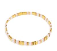 Sonateomber Tila Flat Beaded Stretch Bracelets for Women, Trendy Unique Handmade Stackable Gold Beige Square Beads Miyuk Link Bracelet Summer Jewelry Gift, 5.5 UK, Stainless Steel, no gemstone
