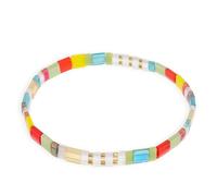 Sonateomber Tila Flat Beaded Stretch Bracelets for Women, Trendy Unique Handmade Stackable Orange Square Beads Miyuk Link Bracelet Summer Jewelry Gift, 5.5 UK, Stainless Steel, no gemstone