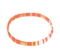 Sonateomber Tila Flat Beaded Stretch Bracelets for Women, Trendy Unique Handmade Stackable Orange Square Beads Miyuk Link Bracelet Summer Jewelry Gift, 5.5 UK, Stainless Steel, no gemstone