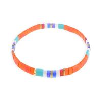 Sonateomber Tila Flat Beaded Stretch Bracelets for Women, Trendy Unique Handmade Stackable Orange Square Beads Miyuk Link Bracelet Summer Jewelry Gift, 5.5 UK, Stainless Steel, no gemstone