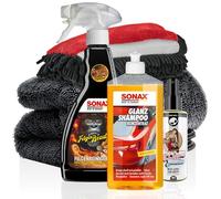 Sonax Car Wash Set - Car Shampoo Concentrate, Rim Beast Rim Cleaner - Detailmate: Dry Cloth, Wash Mitt - Nuke Guys Air Freshener Fragrance Spray - Car Cleaning Set Outdoor