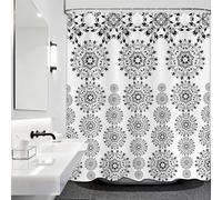 Sonbraux Black and White Shower Curtains for Bathroom Striped Mandala Bohemian Floral Wet Room Shower Curtain, Washable, Waterproof, Cloth Fabric, 180 x 200cm
