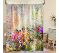 Sonbraux Floral Shower Curtains for Bathroom Colourful Flower Butterfly Spring Summer Wet Room Shower Curtain, Washable, Waterproof, Cloth Fabric, 180 x 200cm