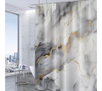 Sonbraux Grey Shower Curtains for Bathroom Grey and Gold Marble Gray White Abstract Modern Wet Room Shower Curtain, Washable, Waterproof, Cloth Fabric, 180 x 180 cm