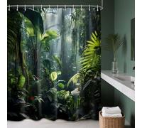 Sonbraux Jungle Shower Curtains for Bathroom Tropical Green Rainforest Wet Room Shower Curtain with hooks, Mould Proof Resistant, Waterproof, Washable, Fabric, 180 x 180 cm