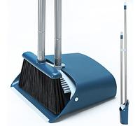 SONCAL Standing Dustpan and Broom Set with 52" Long Extendable Handle for Home, Indoor, Kitchen Room Office Lobby Floor Cleaning