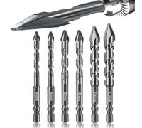 SONCHIE Special Crooked Tip Eccentric Drill Bit Set of 6 1/4-inch 5/16-inch 3/8-inch 1/2-inch Drills Concrete Masonry Metal Glass (Threaded, Metallic Color)