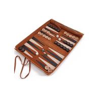 Sondergut Backgammon Deluxe - Patented Folding Design and Genuine Leather - Elegant Design - Premium Beech Wood Pegs - 30 x 40 cm