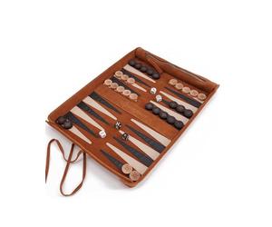 Sondergut Backgammon Deluxe - Patented Folding Design & Genuine Leather - Elegant Design - Premium Beech Wood Tiles 30 x 40 cm - 2 Players, Age 8+