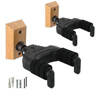 Guitar Wall Hanger Mount Stand for Acoustic and Electric Guitar, Ukulele, Bass, Banjo and Mandolin, Adjustable Hook Holder Rack with Real Wood Base and Black Cradle for Instrument Display 2 Pack