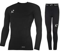 Sondico Boys Base Layer Tights & Top Set Junior Football Core Baselayer (Black L/S with Pants, 7-8 years)