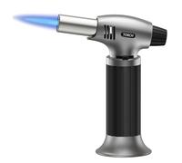 Sondiko Blow Torch, Refillable Kitchen Torch, Creme Brulee Torch with Safety Lock and Adjustable Flame for Desserts, Creme Brulee, and Baking, Silvery-Black