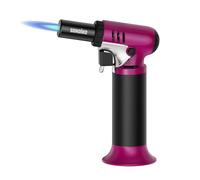 Sondiko Kitchen Blow Torch with Fuel Gauge S907, Refillable Soldering Torch Lighter with Adjustable Flame for Desserts, Creme Brulee, Welding, Industrial, Pink & Black(Butane Not Included)