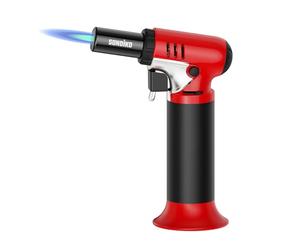 Sondiko Kitchen Blow Torch with Fuel Gauge S907, Refillable Soldering Torch Lighter with Adjustable Flame for Desserts, Creme Brulee, Welding, Industrial, Red & Black(Butane Not Included)