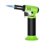 Sondiko Kitchen Blow Torch with Fuel Gauge S907, Refillable Soldering Torch Lighter with Safety Lock and Adjustable Flame for Desserts, Creme Brulee, Welding, Green & Black (Butane Not Included)