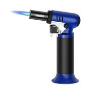Sondiko Kitchen Blow Torch with Fuel Gauge S907, Refillable Soldering Torch Lighter with Safety Lock and Adjustable Flame for Desserts, Creme Brulee, Welding, Blue & Black (Butane Not Included)