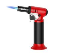 Sondiko Kitchen Blow Torch with Fuel Gauge S907, Refillable Soldering Torch Lighter with Safety Lock and Adjustable Flame for Desserts, Creme Brulee, Welding, Red & Black (Butane Not Included)