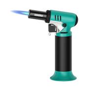 Sondiko Kitchen Blow Torch with Fuel Gauge S907, Refillable Soldering Torch Lighter with Safety Lock and Adjustable Flame for Desserts, Creme Brulee, Welding, Cyan & Black (Butane Not Included)