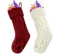 SONEER Knitted Christmas Stockings, 2 pcs Stockings Christmas, Xmas Stocking for Fireplace Tree Hanging Ornament Xmas Holiday Party Decoration(red/white)