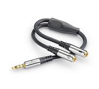 Sonero® Headset Adapter, Y-Adapter Cable, 1 x 3.5 mm Male to 2 x 3.5 mm Female, Headphones and Microphone to Jack Connection, Black, 0.25 m