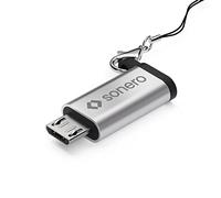 Sonero® Micro USB to USB-C Adapter, Compatible with Apple Devices, OTG Support, Perfect for E-Bikes, Includes Loop/Carabiner, Aluminium Case, Silver