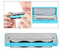 Sonew 10-Hole Harmonica Blues Bb Key Harp Wind Musical Instrument for Beginners & Pros with Brass Base (Blue)