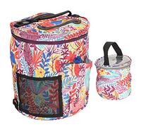 Sonew 2Pcs Cylindrical Storage Bag 600D Oxford Cloth MultiPocket with Hand Strap, Green Peony Print (#1)