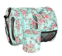Sonew 2Pcs Cylindrical Storage Bag 600D Oxford Cloth MultiPocket with Hand Strap, Green Peony Print (#3)