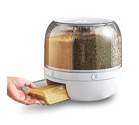 Sonew 6 Grid Grain Dispenser, 360° Rotating Moisture Resistant Dry Food Storage Box with Lid, Household Airtight Rice Storage Box for Small Beans (10L)