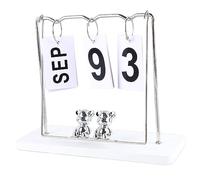 Sonew Bear Wooden Metal Flip Calendar Daily Perpetual Desk Decor for Office and Dormitory Use (White Swing)