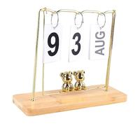 Sonew Bear Wooden Metal Flip Calendar Daily Perpetual Desk Decor for Office and Dormitory Use (Wood Color Swing)