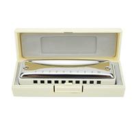 Sonew Blues Harmonica 10-Hole Mouthorgan #F Key Portable High Gloss Stainless Steel Cover (White)
