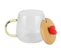 Sonew Cute 400ml High Borosilicate Glass Mug with Lid & Stainless Spoon - for Coffee & Tea Lovers (#2)