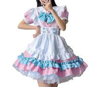 Sonew Cute Maid Dress with Apron and Bow for Parties, Cosplay, and Events - Blue XXL (S) (S) (L)