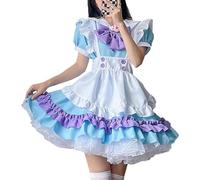 Sonew Cute Maid Dress with Apron and Bow for Parties, Cosplay, and Events - Blue XXL (S) (S) (M)