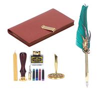 Sonew Dip Calligraphy Pen Set with Feather Ink Sac Fountain Pen, Lacquer Tool & Embossed Notebook Gift Box (SP139035 dark green)