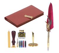 Sonew Dip Calligraphy Pen Set with Feather Ink Sac Fountain Pen, Lacquer Tool & Embossed Notebook Gift Box (SP139006 wine red)