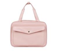 Sonew Hanging Toiletry Bag Travel PU Leather Multiple Pockets Makeup Organizer Cosmetic Pouch Portable for Vacation Business Trip Gym Camping (Pinkish)