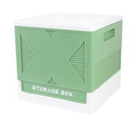Sonew Large Capacity Foldable Clothes Storage Bin with Lid and Front Door - Stackable Plastic Box with 4 Wheels & Brake Locks for Quilts, Blankets, Books, Toys, Snacks - 58x40x68cm (Green)