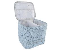 Sonew Nail Polish Travel Organizer Double Layer Nail Polish Organizer Case with Handle Holds 30 Bottles for Artists Traveling Blue PU Leather 24x23x21cm