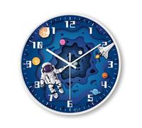 Sonew Space Wall Clock 8 Inch Silent Battery Operated Kids Room Decor with Educational Cosmic Theme for Bedroom Living Room Study PP Plastic (Round Explore The Universe)