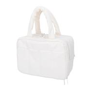 Sonew Travel Toiletry Bag Women Large Puffy 4 Compartments Cosmetic Organizer PVC Fabric with Handle Front Zip Pocket for Makeup Brushes Accessories Essentials Milk WHI